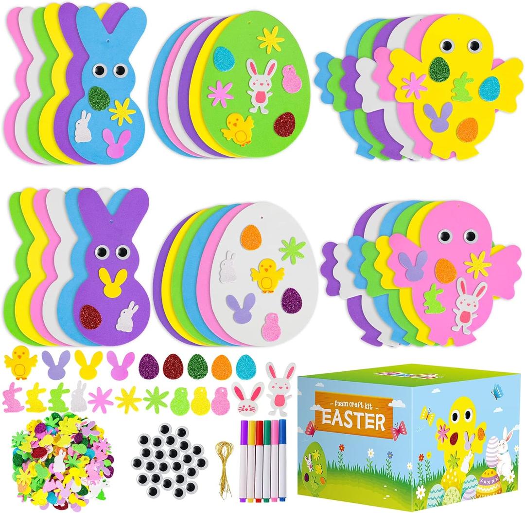 Max Fun 302pcs Easter Foam Stickers Set DIY Crafts Egg Bunny Chick Easter Decorations for Kids Crafts Party Favors Supplies Craft Kits for Kids