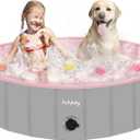 Furrybaby Dog Pool, Kiddie Pool Hard Plastic Foldable Dog Pools for Large Dogs Portable Pet Doggie Wading Swimming (Pink 47'') Indoor and Outdoor