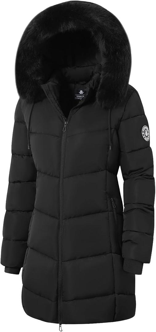 ASPO Women's Winter Puffer Coats Thicken Fleece Lined Waterproof Parka Warm Down Jacket Faux Fur Detachable Hood Hiking Snow M