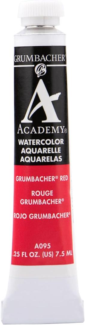 6 x Grumbacher Academy Watercolor Paint, 7.5ml/0.25 Ounce, Grumbacher Red (Naphthol) (A095)