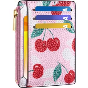 Tipmile Credit Card Holder for Women Slim Minimalist Front Pocket RFID Blocking Wallet Small Compact Card Case with ID Window, Cherry Berry