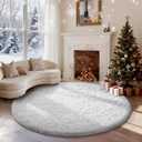 Ophanie White Round Rug 5Ft Circle Area Rug, Aesthetic Room Decor, Fluffy Fuzzy Bedroom Carpet, Plush Soft Shaggy Living Room Rugs for Kids Home Decor, Nursery