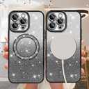 TEAUGHT Bling Magnetic Case for iPhone 15 Pro [Compatible with Magsafe], Cute Glitter Diamond Rhinestone Luxury Plating with Camera Protection, Slim Shockproof Cover for Women Girls, Black