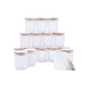 SHOWIN Thick Candle Jars for Making Candles 12 Pcs, 7 OZ Empty Jars with Wood Lids for Candle Making, Sample Container, Frosted White