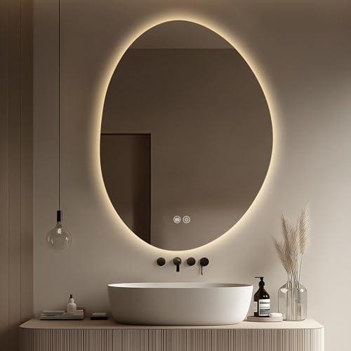 Yoding LED Bathroom Mirror with Lights 25x33, Stepless Dimmable Irregular LED Mirror with 3 Colors, Anti-Fog, Memory, Al-Alloy Lampshade, Frameless Makeup Mirror for Bathroom (Horizontal/Vertical)