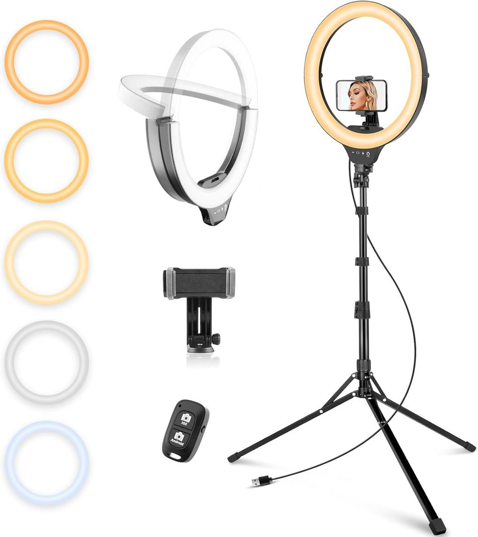 Eicaus 14'' Foldable Ring Light with 67'' Tall Phone Tripod, Selfie Light with Remote for Video Recording, Live Streaming, Makeup, TIK Tok, Big Ringlight with Tripod for iPhone, Android, Camera