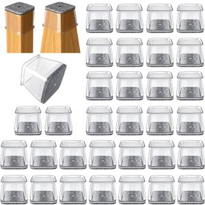 32 Pcs Square Chair Leg Protectors for Hardwood Floors,Felt Furniture Floor Protectors with Silicone Caps, Extra Large Size (Fits Chair Legs with Side Length: 1-5/8" to 2")