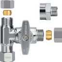 YUHX Brass Angle Stop Add-A-Tee Valve, 3/8 Inch Compression Outlet Easy Connect 3 Way Diverter 3/8"x3/8"x1/4" or3/8"Ice Maker RO System T