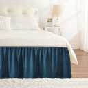 RIMELA Dusty Navy Bed Skirt Queen Size 18 Inch Drop, Wrap Around Elastic Bedskirt, Dust Ruffle for Adjustable Bed Base Machine Washable Easy to Install Bed Skirts