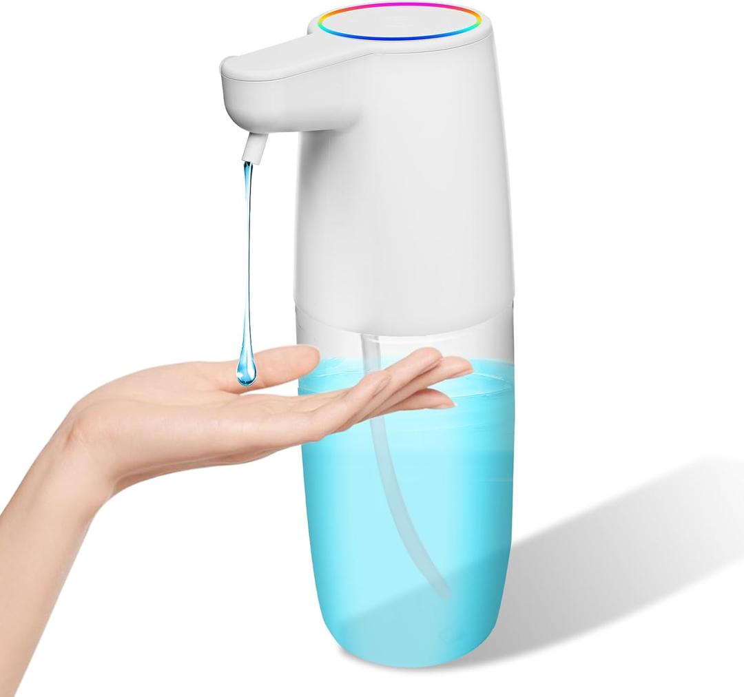 600ml Touchless Soap Dispenser with Rib-Circle LED Light, Smart Sensor, 0.15s Fast Response, 4 Dispense Levels, Waterproof for Kitchen, Bathroom, Home and Office