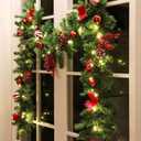 MorTime 9 FT LED Christmas Garland with Pinecones Red Berries Bows Christmas Balls Candies, Multi-Function Christmas Garland with 50 Warm White LED Lights, 180 Branch Tips