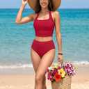 BMJL Womens High Waisted Bikini Sets Halter Two Piece Swimsuits Sporty Ribbed Tummy Control Bathing Suit (Red, XL)