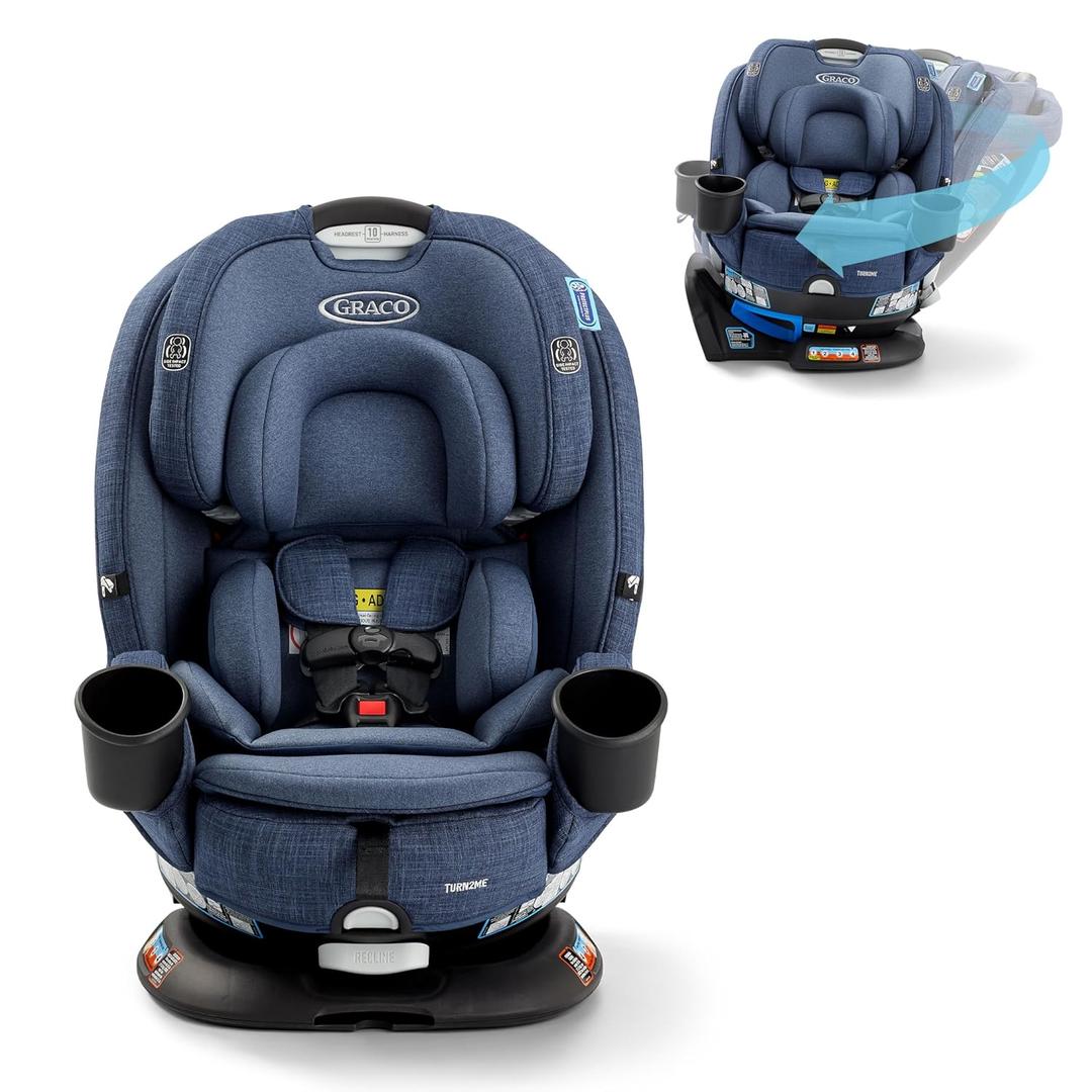 Graco Turn2Me 3-in-1 Rotating Convertible Car Seat, Brighton, Rear-Facing Rotation, Forward-Facing Mode, Highback Booster Up to 100 lbs, Adjustable Headrest & Harness, Steel Reinforced Frame