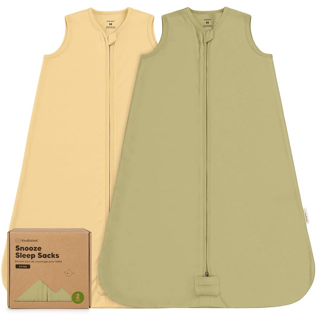 2-Pack Baby Sleep Sacks, Zipper Wearable Blanket - 0.5TOG Organic Cotton, Lightweight,Soft Cozy Toddler Sleeping Sack 6-12 months, Easy to Wear Large Newborn Transition Swaddles Sleepsacks (Avocado, M)