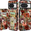 Shorogyt for Google Pixel 8 Wallet Case with Card Holder - Designer Flower Mushroom Pattern Kickstand Magnetic Clasp Back Flip Folio Leather Phone Cases for Women Men Girls for Google Pixel 8