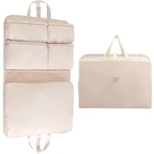 7-in-1 Travel Storage Bag, Foldable Hanging Packing Cube with Compartments for Clothes, Beige, 29"L x 18"W x 1"H
