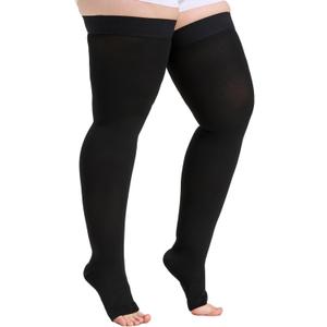 Extra Wide Thigh High Compression Socks 5XL for Women & Men, Open Toe, Opaque, Firm Support 30-40mmHg Graduated Compression Hose, Medical Compression Stockings for Varicose Veins, Edema, DVT, Black 5XL