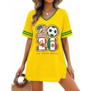 Soccer Cup 2026 Shirt Dress Women Soccer Season Dresses Game Day V-Neck Tshirt Dress Casual Short Sleeve Tops