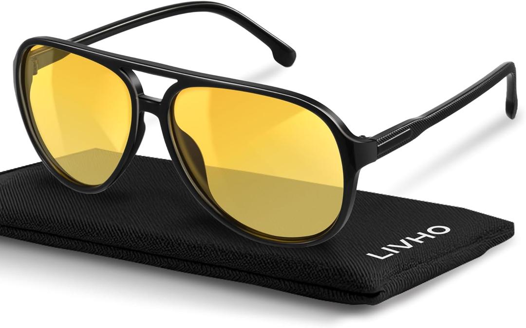 Livho Trendy Polarized Aviator Sunglasses Women Men, Retro Sun Glasses for Women Men 2025, Oversized UV Protection Shades (Light Black/Yellow)