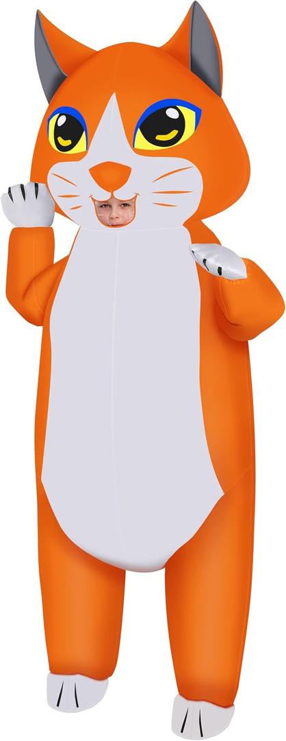 M MH ZONE Inflatable Cat Costume for Adults & Kids - Funny Black & White Blow Up Suit for Halloween Party (Orange)