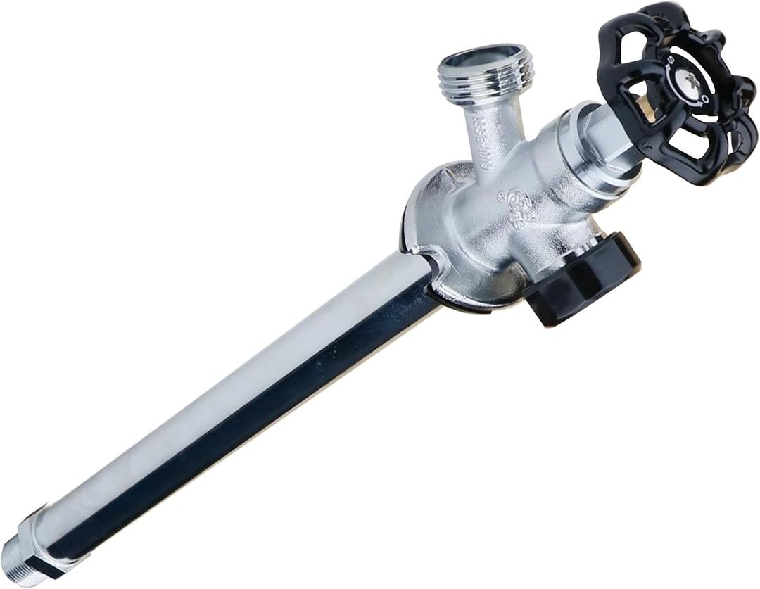 WHK Brass 12" Frost Proof Outdoor Faucet, Anti-Siphon Sillcock, Polished Chrome, 1/2" MIP x 3/4" Hose Bibb