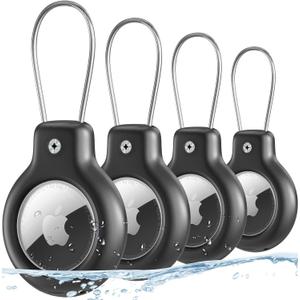 for Air tag Holder for Apple Air tag Secure with Wire Cable, 4 Pack of IP68 Waterproof Air tag Keychain Holder for Key, Kid, Bag, Luggage, Pets Collar and More