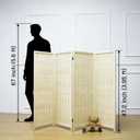 Furnnylane 4 Panel Short Room Divider Screen,Beige Freestanding Partition,Small Bamboo Panel Divider for Room Seperation,3.95 FT Tall
