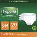 Depend Incontinence Protection with Tabs, Maximum Absorbency, S/M, 60 Count (3 Packs of 20)