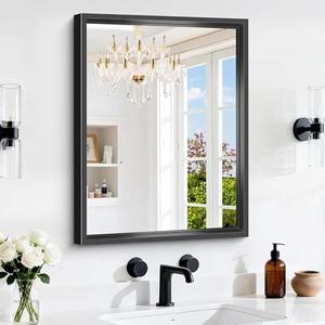 CIVENO Bathroom Mirror, 18 x 24 inch Brushed Black Rectangle Mirror, 0.6" Thickened Deep Metal Frame Rectangular Vanity Mirror, Wall Mounted Mirror for Bedroom Living Room, Horizontal or Vertical