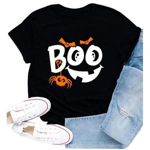 Cutesong Women Halloween Shirts Spooky Boo Pumpkin Face T-Shirt Trick or Treat Party Short Sleeve, XL