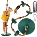 DECORLIFE Tree Swing for Kids, Adjustable Rope Swing Disc Swing for Outside with Platform Carabiners and Strap Outdoor, Playground Accessories, Green