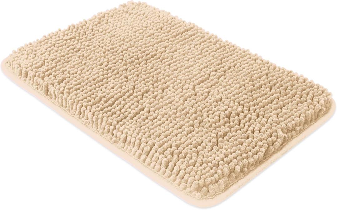 Yeaban Small Bathroom Rugs 12"x18"  Thick Chenille Bath Mats | Absorbent and Washable Bath Rug Non-Slip, Plush and Soft Rugs for Bathroom, Shower, Sink(Ivory Cream)