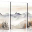 LBARTXY 3Pcs Framed Neutral Mountain Canvas Wall Art Forest Landscape Posters Prints Modern Abstract Watercolor Paintings Wall Decor Pictures for Living Room Bedroom Decoration, 16x24in