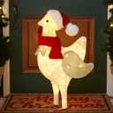 20.8 Inch Light Up Chicken Christmas Decoration Outdoor Large Glitter Chicken with LED Lights and Metal Frame Pre Lit Christmas Decor for Garden Yard Lawn Porch Holiday Supplies
