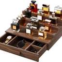 Solid Walnut Cologne Organizer for Men,Cologne Stand,4 Tier Wooden Cologne Holder Shelf Display,Perfume Stand Organizer with Drawer Storage and Hidden Compartment,Gift for Men Dad Husband