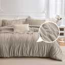 Masaca 120x120 Oversized Comforter King Size,Linen Like Textured Ruched California King Bed Comforter Set Soft Lightweight Fluffy Ruffle Farmhouse Shabby Bedding Set 3PCS