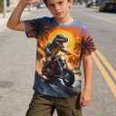 Funnycokid Boys Girls Shirts Graphic T-Shirt Neon Clothes Kids Novelty Youth Short Sleeve Animal Print Tees 4-16 Years (8-9 Years, Dinosaur)