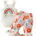 Mikccer Newborn Girl Outfits Baby Girl Summer Clothes Ruffle Romper Pant with Headband Set Infant Bodysuits, Size 0-3M