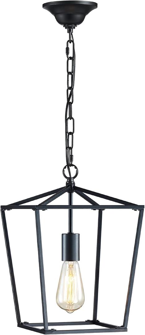 ANJIADENGSHI Vintage Lantern Pendant Light Lantern Iron 1 E26 Bulbs Farmhouse Black Chandelier Metal Cage Pendant Light for Kitchen Island Entryway Dining Room Hallway(Bulbs Not Included)