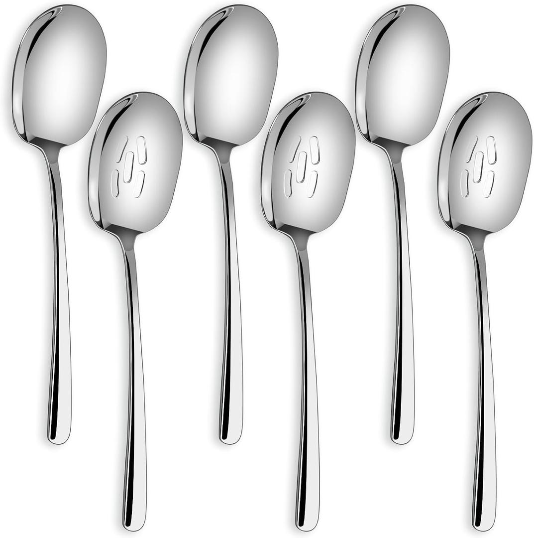 SOLEADER Extra Large Serving Spoons for Buffet, 12 Inch Stainless Steel Serving Spoons, Big Spoons for Serving Food, Pack of 6