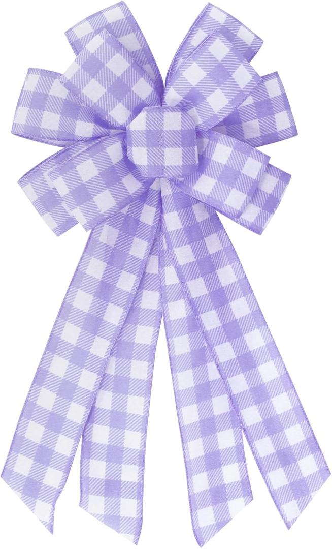 Large Purple White Buffalo Plaid Wreath Bows, Farmhouse Burlap Bow for Wreath Rustic Crafts Decorative Hanging Ornament Bow for Indoor Outdoor Wedding Holiday Birthday Party Decorations