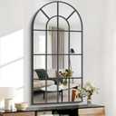 Black Arched Mirror, 30x60 inch Window Pane Mirrors for Wall Decor, Arch Window Mirror, Wall Mounted Mirror, Black Frame Arched Mirrors for Living Room Bedroom Entryway, Hanging or Leaning Against