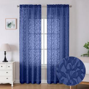 Lecloud Leia Dusty Blue Sheer Curtains 96 Inches Long 2 Panels, Jacquard Textured Airy Semi Sheer Voile Drapes, Rod Pockets Farmhouse Living Room Bedroom Window Treatments, 40 W x 96 L