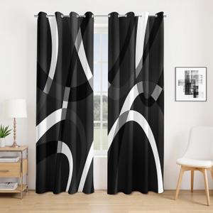 weesire Modern Blackout Curtains for Bedroom Living Room 2 Panels 100% Blackout Black and White Circle Pattern Curtains Abstract Stripe Curtains, 52x84 Inches
