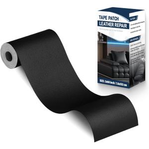Zenyao Leather Repair Patch Tape - Self Adhesive Leather Repair Kit for Car Seat Furniture, Heavy Duty Vinyl Repair Patch for Couch Sofa, Waterproof for Rips Scratches Tears, 3x60 Inch Roll, Black