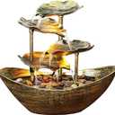 Creative Ingot Lotus Leaf Flowing Water Tabletop Fountain with LED Night Light, Automatic Pump USB Desk Fountain Home Office Decor(Gold)