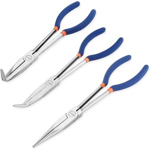 3 PCS 11 Inch Long Needle Nose Pliers Set, Extra Long Reach Pliers Set with 45, 90 Bent and Straight Nose Pliers for Narrow Spaces