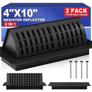 4x10 Floor Register with Vent Deflector, Adjustable Floor Vent Covers, Air Vent Deflector Includes Mounting Screws for Wall & Ceiling for Easy Install, 2 In 1 Vent Covers for Home Floor, Black, 2 Pack