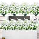 AmyHomie 20 Bundles Artificial Flowers for Outdoor Outside Spring Summer Decoration UV Resistant Faux Flowers No Fade Fake Plastic Plants Garden Porch Window Box Decorating (Pure White)