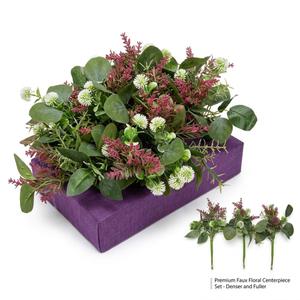 Artificial Floral Centerpiece Set with Purple Base Block – 11-Piece Faux Greenery & Pink Flower Picks for Home Table Decor
